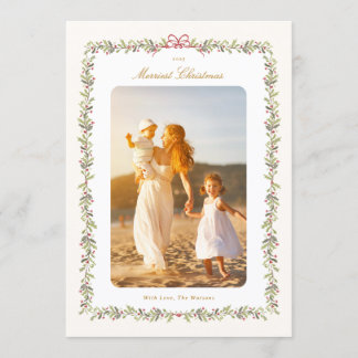 vintage bow christmas botanical photo flat holiday card