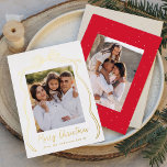 Vintage Bow Merry Christmas 2 Photo Gold<br><div class="desc">Celebrate the season in style with this luxurious Christmas card, featuring your favourite vertical family photo set against a white background adorned with an elegant gold foil bow and ribbon. "Merry Christmas" shines in gold foil, adding a touch of sophistication, with space below to personalise your family name. The back...</div>