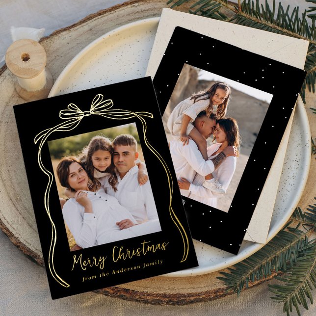 Vintage Bow Merry Christmas Black 2 Photo (Creator Uploaded)