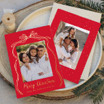 Vintage Bow Merry Christmas Red 2 Photo<br><div class="desc">Celebrate the season in style with this luxurious foil Christmas card, featuring your favourite vertical family photo set against a rich red background adorned with an elegant gold foil bow and ribbon. "Merry Christmas" shines in gold foil, adding a touch of sophistication, with space below to personalise your family name....</div>