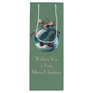 Vintage Bow & Ornament Christmas Wine Bag