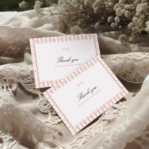 Vintage Bow Pink Floral Baby Shower Thank You Card
