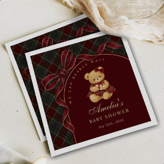 Vintage Bow Teddy Bear Christmas Baby Shower Napkin