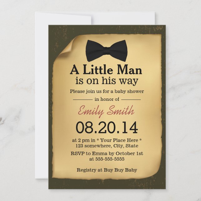 Vintage Bow Tie Little Man Baby Shower Invitations (Front)
