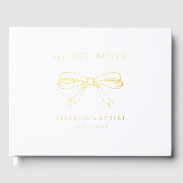 Vintage Bow Wedding Gold Guest Book (Front)