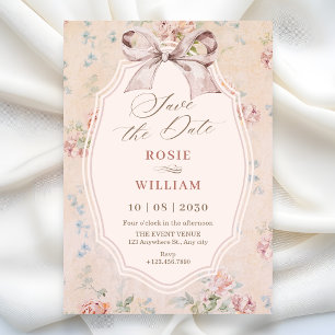 Vintage bow wedding save the date