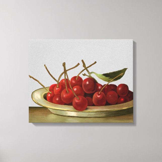 Vintage Bowl of Red Cherries Canvas Print (Front)