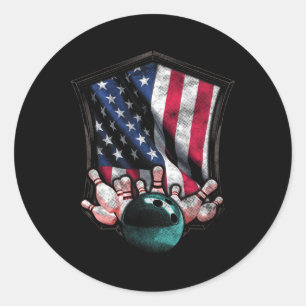 Vintage Bowling American Usa Flag 4th July Bowling Classic Round Sticker