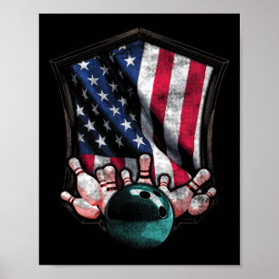 Vintage Bowling American Usa Flag 4th July Bowling Poster