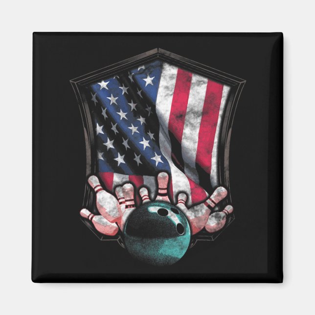 Vintage Bowling American USA Flag Bowling  Magnet (Front)