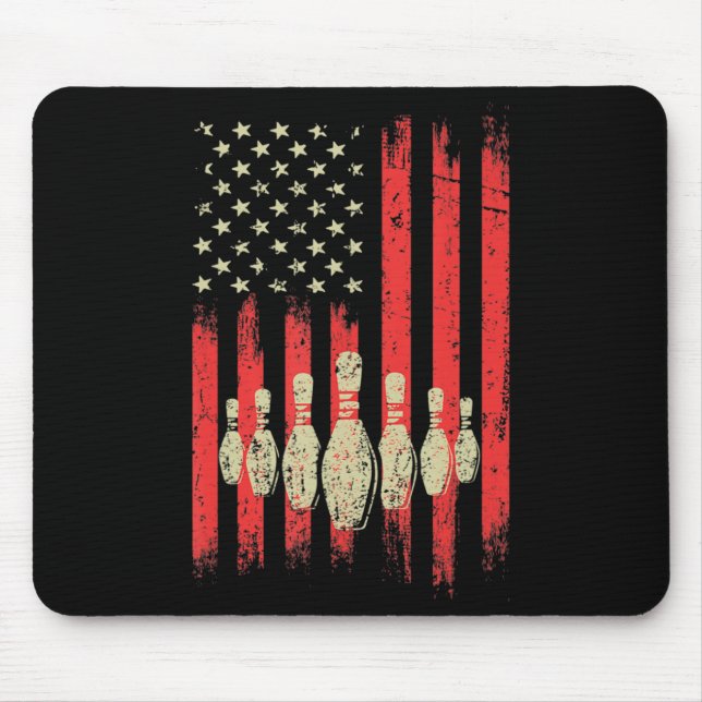 Vintage Bowling American USA Flag Bowling  Mouse Pad (Front)
