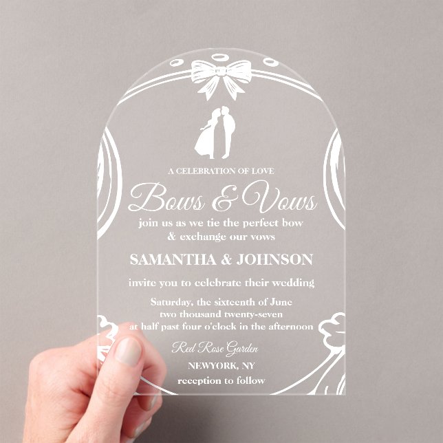 Vintage Bows & Ribbons Arch Wedding Acrylic Invitations (Insitu (Handheld))