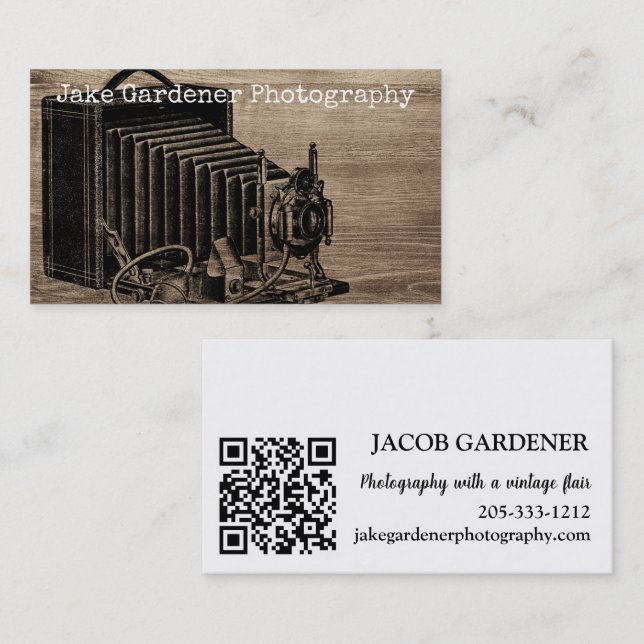 Vintage Box Camera Photographer QR Code Business Card (Front/Back)