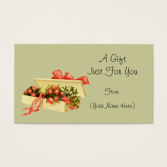 Vintage Box Of Roses Personalised Gift Card Tag (Front)