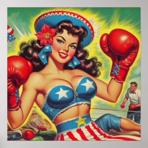Vintage Boxe Pin-up Poster
