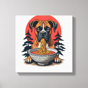 Vintage Boxer Dog Eating Ramen Japanese Sunset Ill Canvas Print