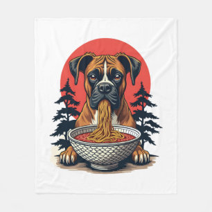 Vintage Boxer Dog Eating Ramen Japanese Sunset Ill Fleece Blanket