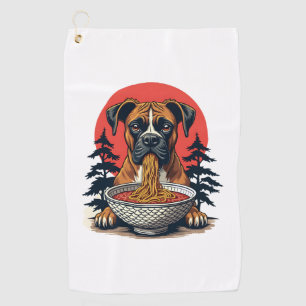 Vintage Boxer Dog Eating Ramen Japanese Sunset Ill Golf Towel