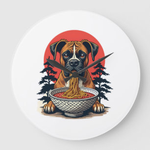 Vintage Boxer Dog Eating Ramen Japanese Sunset Ill Large Clock