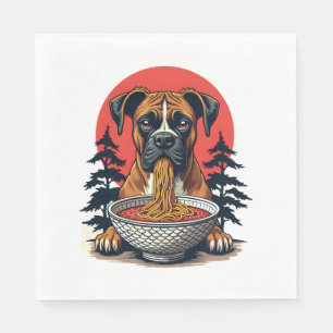 Vintage Boxer Dog Eating Ramen Japanese Sunset Ill Napkin