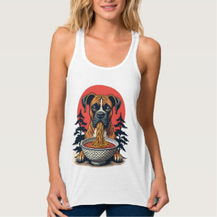 Vintage Boxer Dog Eating Ramen Japanese Sunset Ill Singlet