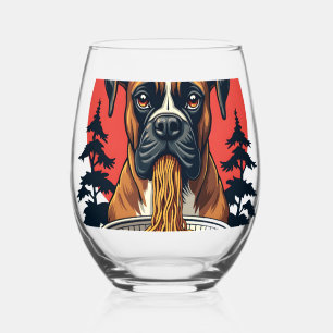 Vintage Boxer Dog Eating Ramen Japanese Sunset Ill Stemless Wine Glass