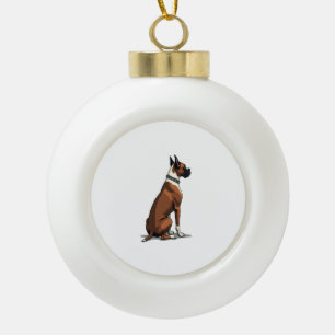 Vintage Boxer Dog From Behind Illustration Brown W Ceramic Ball Christmas Ornament
