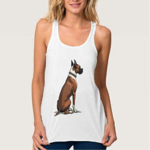Vintage Boxer Dog From Behind Illustration Brown W Singlet