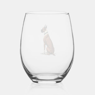 Vintage Boxer Dog From Behind Illustration Brown W Stemless Wine Glass