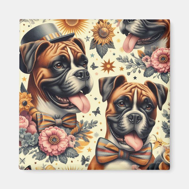 Vintage Boxer Dog Illustration Magnet (Front)