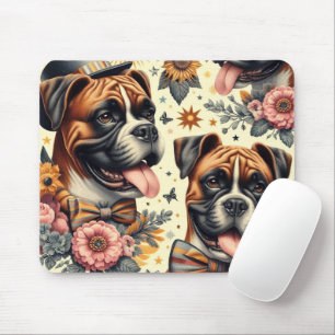 Vintage Boxer Dog Illustration Mouse Pad