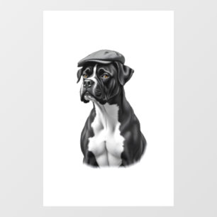 Vintage Boxer Dog in Cap Monochrome Graphic Illust