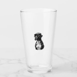 Vintage Boxer Dog in Cap Monochrome Graphic Illust Glass
