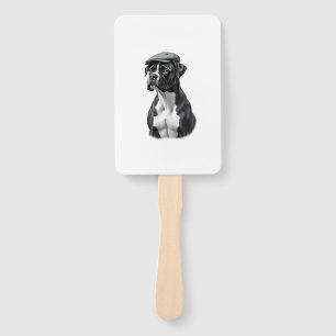 Vintage Boxer Dog in Cap Monochrome Graphic Illust Hand Fan