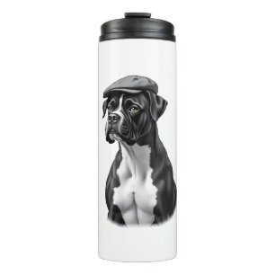 Vintage Boxer Dog in Cap Monochrome Graphic Illust Thermal Tumbler