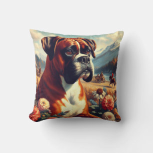 Vintage Boxer Dog Painting Cushion