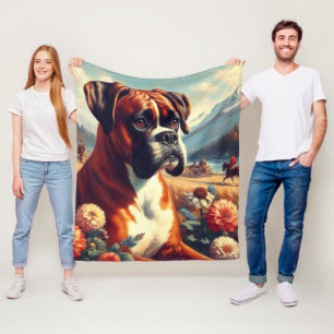 Vintage Boxer Dog Painting Fleece Blanket
