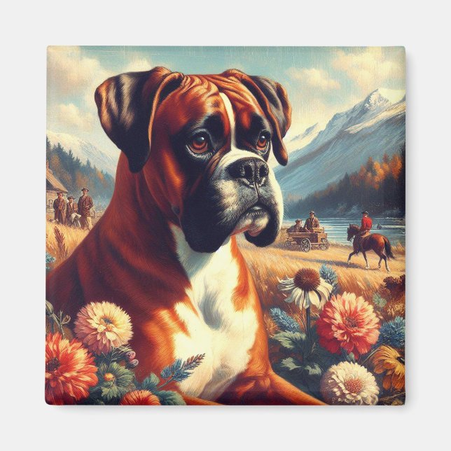 Vintage Boxer Dog Painting Magnet (Front)