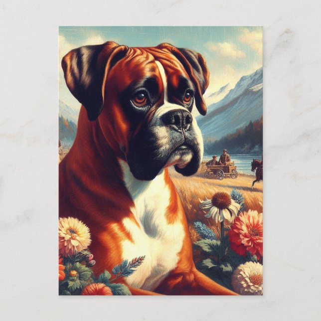 Vintage Boxer Dog Painting Postcard (Front)