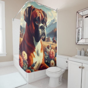 Vintage Boxer Dog Painting Shower Curtain