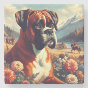 Vintage Boxer Dog Painting Stone Coaster