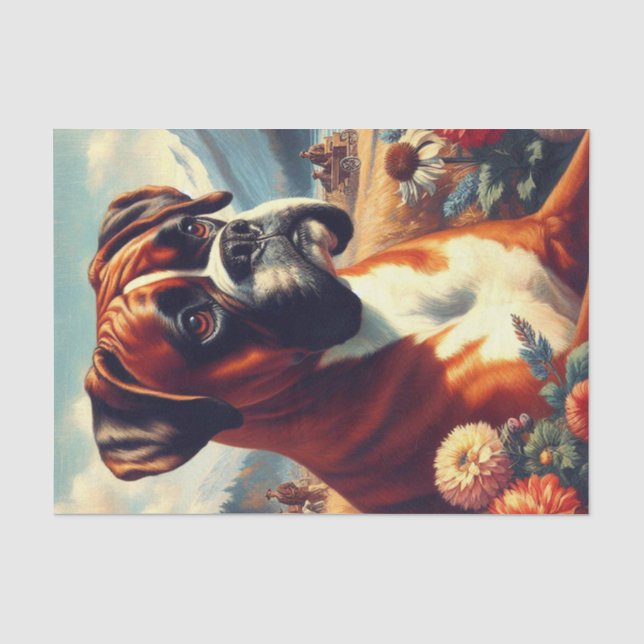 Vintage Boxer Dog Painting Tissue Paper (Front)