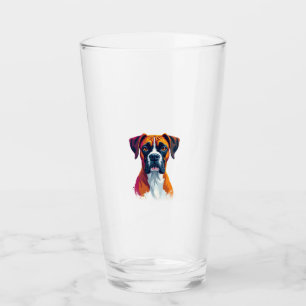 Vintage Boxer Dog Portrait Color Splash Pop Art Il Glass