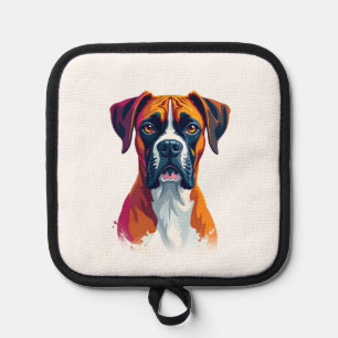 Vintage Boxer Dog Portrait Color Splash Pop Art Il Pot Holder