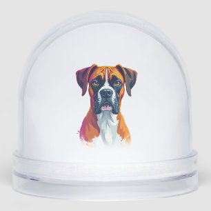 Vintage Boxer Dog Portrait Color Splash Pop Art Il Snowglobe