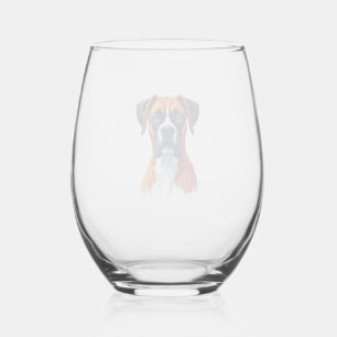 Vintage Boxer Dog Portrait Color Splash Pop Art Il Stemless Wine Glass