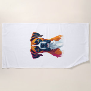 Vintage Boxer Dog Portrait Colour Splash Pop Art I Beach Towel