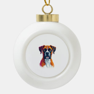 Vintage Boxer Dog Portrait Colour Splash Pop Art I Ceramic Ball Christmas Ornament