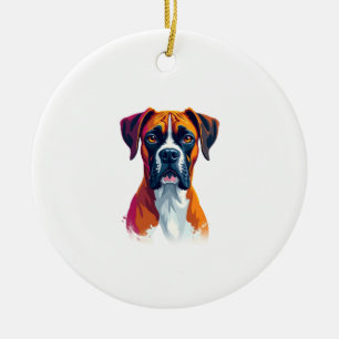 Vintage Boxer Dog Portrait Colour Splash Pop Art I Ceramic Tree Decoration