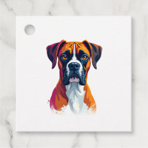 Vintage Boxer Dog Portrait Colour Splash Pop Art I Favour Tags
